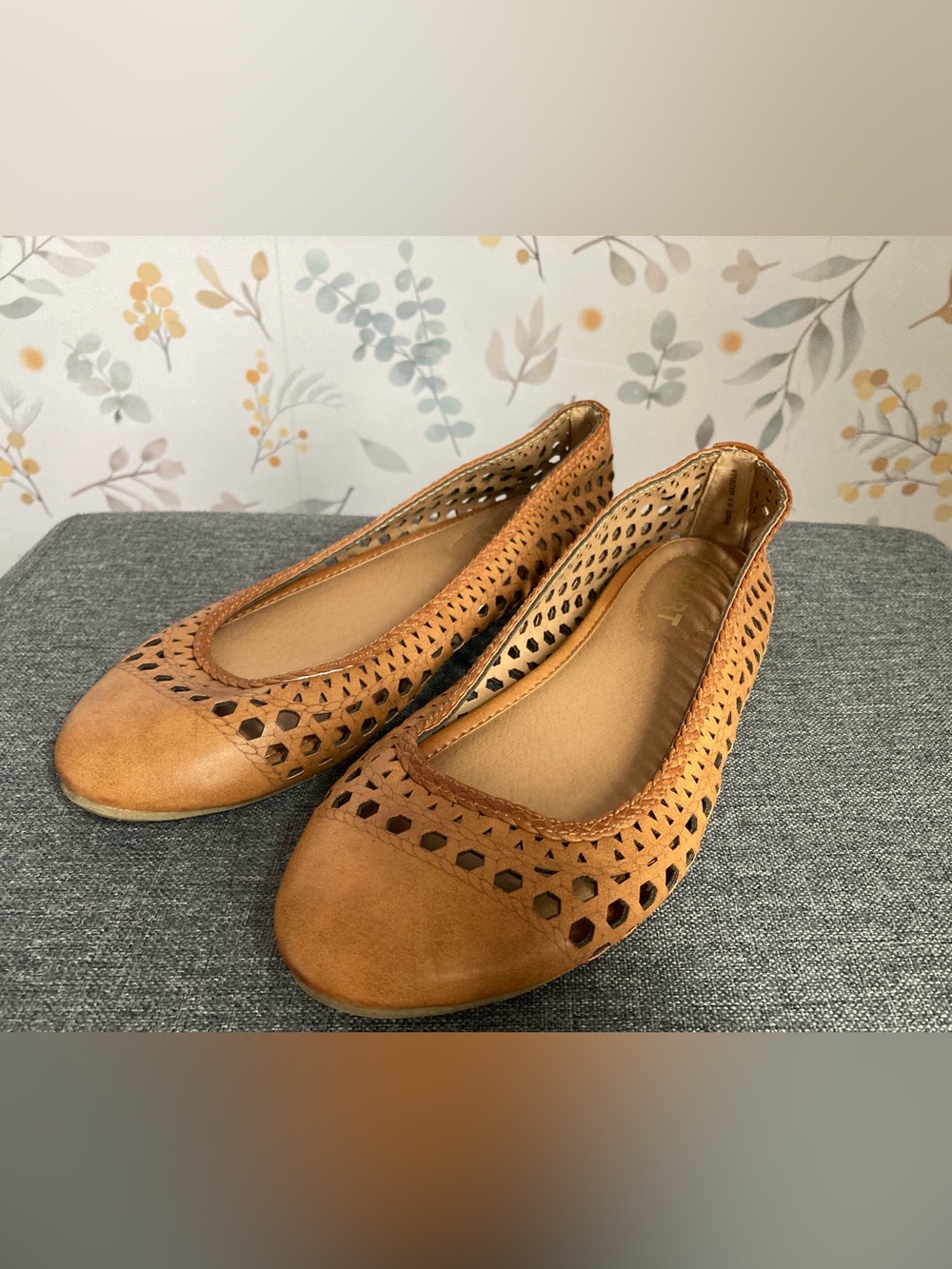 Report Tan Laser-Cut Leather Ballet Flats
